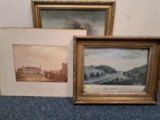 A 19TH CENTURY WATERCOLOUR DEPICTING STAVELEY HALL, titled to frame backing with a John Holland
