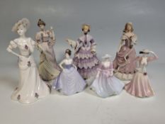 A GROUP OF SEVEN PORCELAIN LADY FIGURINES FROM WEDGWOOD & COALPORT comprising three limited