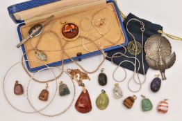 AN ASSORTMENT OF ITEMS, to include a 'Lalique France' amber glass pendant, singed to the base '