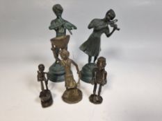 A SMALL GROUP OF THREE WEST AFRICAN CAST BRONZE FIGURES, PROBABLY AKAN/ASANTE, GHANA,