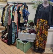 THREE BOXES AND LOOSE LADIES VINTAGE CLOTHES AND ACCESSORIES, approximatly fifty items, dresses,