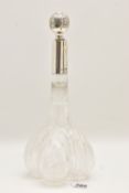AN EARLY 20TH CENTURY, SILVER MOUNTED FANCY CUT GLASS DECANTER, fitted with a silver collar and