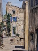 ROY MERRINGTON (CONTEMPORARY) 'PEACEFUL DORDOGNE', a street view in a French village, signed