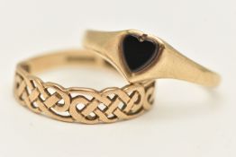 TWO 9CT GOLD RINGS, the first a Celtic pattern band ring, hallmarked 9ct Birmingham, ring size L,