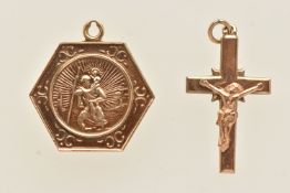 TWO 9CT GOLD PENDANTS, the first a St. Christopher, hallmarked 9ct Birmingham, the second a small