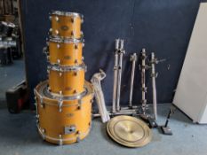 A PREMIER ARTIST MAPLE FOUR SHELL DRUM KIT with a Gibraltar drum rack, cymbals, cymbal arms and a