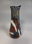 NORMAN STUART CLARKE (b.1944), A LARGE STUDIO GLASS 'JACKSON POLLOCK' VASE, of tall asymmetrical