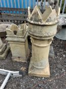 TWO CHIMNEY POTS, one square in section 70cm high, the other round in section 100cm Qty: 2 Condition