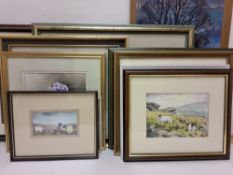 A QUANTITY OF 20TH CENTURY PICTURES, to include two Hazel Bromiley watercolour landscapes, one