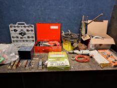 A COLLECTION OF TOOLS including a British Telecom drill (no plug), a Wolf drill (uninsulated