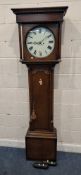 A GEORGIAN OAK CASED 8 DAY LONGCASE CLOCK, the circular door enclosing a 13 3/4 inch dial, depicting