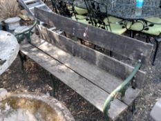 A HEAVY GREEN CAST IRON GARDEN BENCH, with stained teak slats, length 183cm Condition Report:slats