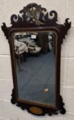 A 19TH CENTURY FRETWORK BEVELLED EDGE WALL MIRROR, with a gilt phoenix to the top and a shell
