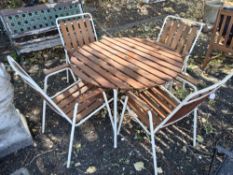 A DANISH DANELINE STYLE TEAK GARDEN TABLE, diameter 101cm, height 65cm, and four chairs, with