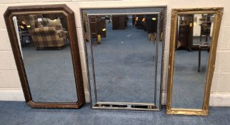 THREE WALL MIRRORS, varying in shape, size, style, material, etc Dimensions:tallest mirror 107cm x
