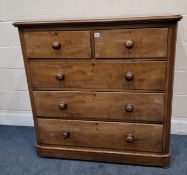 A VICTORIAN MAHOGANY CHEST OF TWO SHORT OVER THREE LONG DRAWERS, raised on small bun feet