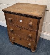 A 19TH CENTURY PINE CHEST OF TWO DRAWERS, raised on turned feet Dimensions:width 54cm x depth 48cm x