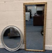 A GILT WOOD RECTANGULAR WALL MIRROR, along with an oval mirror Dimensions:gilt mirro 127cm x depth