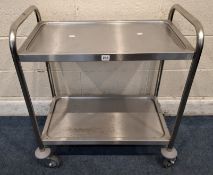 A BLUEFISH PRO TWO-TIER STAINLESS STEEL TROLLEY Dimensions:width 78cm x depth 48cm x height 82cm