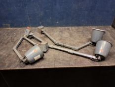 THREE 'MEMLITE' INDUSTRIAL ARTICULATED WORKSHOP LAMPS with grey enamel finishes and four knuckles (