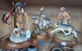 THREE FRANKLIN MINT FIGURES, comprising Wolf Runner, Buffalo Dancer (spear loose) and Blackfoot