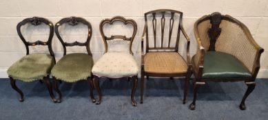 FIVE CHAIRS, varying in shape, size, style, timber, materials, etc Dimensions:largest chair width