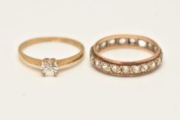 TWO GEM SET RINGS, the first a 9ct gold colourless topaz set ring, hallmarked 9ct Birmingham, ring
