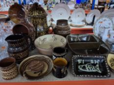 A COLLECTION OF ART POTTERY SLIPWARE ART CERAMICS including a Ramsbury Pottery jug and dish, a