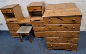 A SELECTION OF MODERN PINE AND PINE EFFECT FURNITURE, to include a dressing table with six