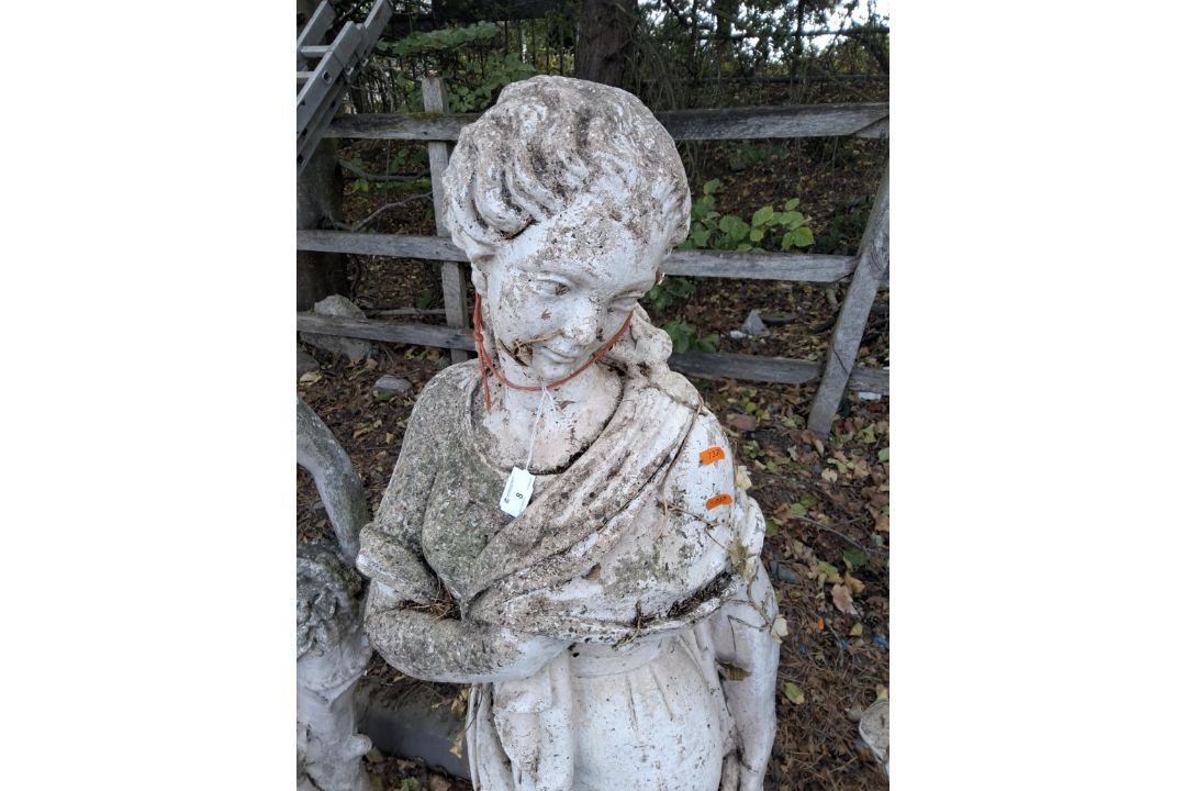 A WEATHERED CONCRETE FEMALE GARDEN STATUE, height 138cm Condition Report:appears in good - Image 2 of 4