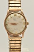 A GENTS 9CT GOLD CASED 'ROTARY' WRISTWATCH, AF, manual wind, round silvered dial signed 'Rotary 17