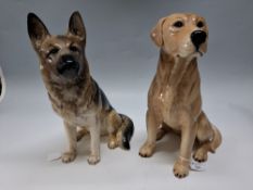 TWO BESWICK FIRESIDE DOGS, comprising Labrador model no 2314 and Alsatian no 2410, height of tallest