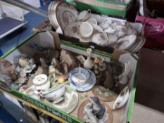 TWO BOXES OF VINTAGE HOUSEHOLD CERAMICS to include a box containing a Royal Doulton 'Canton' part