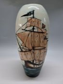 A MOORCROFT POTTERY 'HMS SIRIUS' PATTERN LIMITED EDITION VASE, of ovoid form, tubelined with ships
