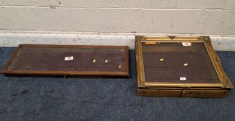 TWO LATE 20TH CENTURY COUNTERTOP DISPLAY CASES, both with hinged tops, one with a gilt frame,
