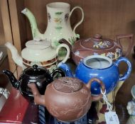 A GROUP OF 18TH AND EARLY 19TH CENTURY TEAPOTS AND COFFEE POT, comprising a Spode teapot painted