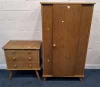AN EARLY 20TH CENTURY OAK WARDROBE, with a single door, along with a chest of three drawers