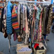 A QUANTITY OF LADIES CLOTHES AND ACCESSORIES, approximatly seventy - five items, to include dresses,