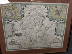 A GROUP OF SIX FRAMED MAPS OF LOCAL INTEREST, comprising a small map of both Stafford & Newcastle