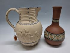 A WEDGWOOD CANEWARE JUG AND A SAMUEL ALCOCK & CO TERRACOTTA VASE, the late 18th/early 19th century
