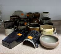 A GROUP OF SMALL STUDIO POTTERY ITEMS, to include a slip trailer, Hampson390 label to the base and