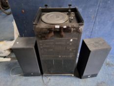 A MITSUBISHI COMPONENT HI FI SYSTEM in original cabinet (top glass missing to cabinet) including a