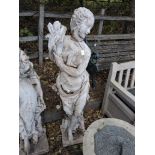 A WEATHERED CONCRETE FEMALE GARDEN STATUE, height 141cm Condition Report:appears in good