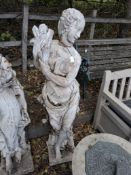 A WEATHERED CONCRETE FEMALE GARDEN STATUE, height 141cm Condition Report:appears in good