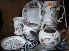 A GROUP OF 18TH CENTURY TEAWARE, to include a teapot with naturalistic handle, replacement spout and