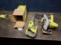 TWO RYOBI POWER TOOLS including a One + RRS1801 reciprocating saw (dated 2020, no battery or