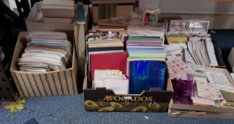 SEVEN BOXES OF PAPER CRAFT RELATED ITEMS, to include a large quantity of coloured card and paper,