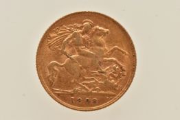 AN EDWARD VII GOLD HALF SOVEREIGN COIN, dated 1908, approximate diameter 19.1mm, approximate gross
