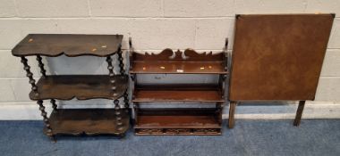 A MODERN WALL HANGING SHELVING UNIT, with three drawers, another three-tier shelving unit, along