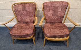 LUCIAN ERCOLANI, A PAIR OF MID-CENTURY ELM AND BEECH WINDSOR EASY CHAIRS, model 477 with open